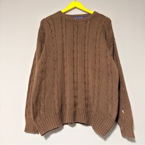 Vintage brown cable knit sweater distressed medium leishman oversized